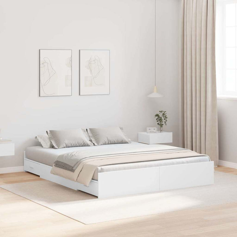 Cadru de pat cu depozitare Alb 140 x 190 cm Lemn prelucrat