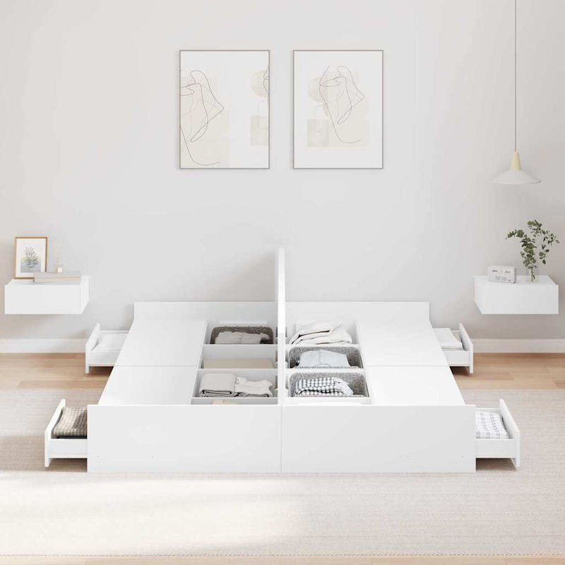 Cadru de pat cu depozitare Alb 140 x 190 cm Lemn prelucrat