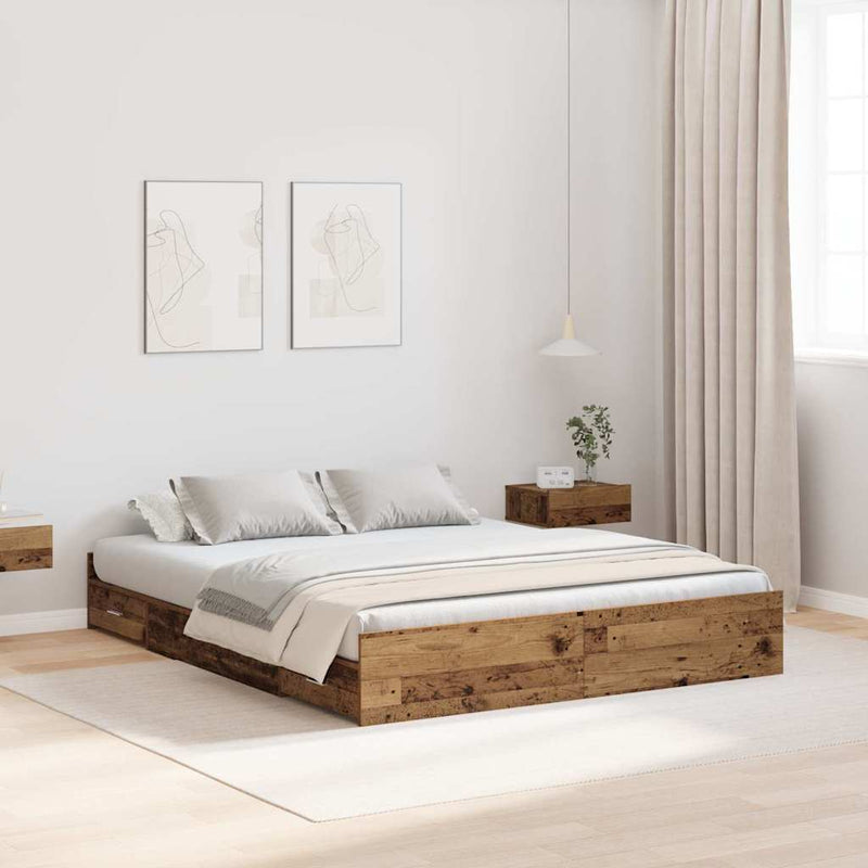 Cadru de pat cu depozitare cu sertar Lemn Vechi 140 x 190 cm