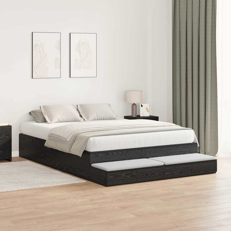 Cadru de pat cu depozitare Stejar Negru 140 cm Lemn prelucrat
