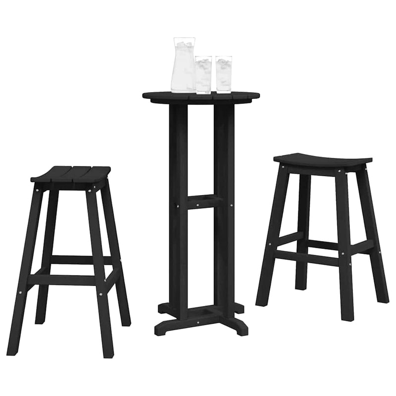 Set bar de grădină 3 buc. Negru HDPE