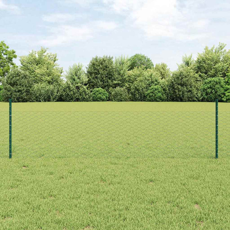Gard hexagonal cu stâlp 100 x 0,5 m Oțel cu strat de PVC Verde