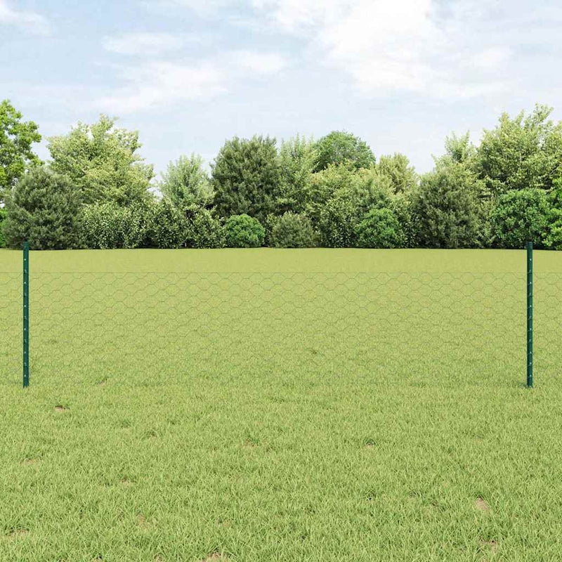 Gard hexagonal cu stâlp 100 x 0,5 m Oțel cu strat de PVC Verde