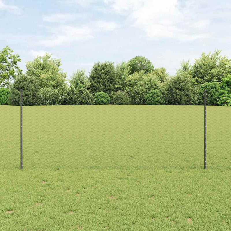 Gard hexagonal cu stâlp 10 x 1 m Oțel cu strat de PVC Gri Plasă