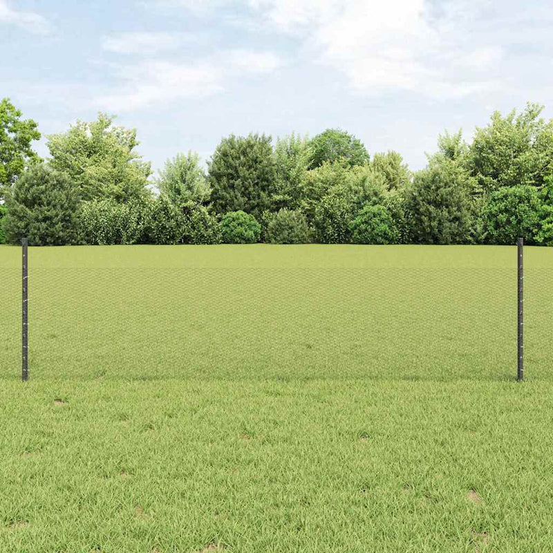 Gard hexagonal cu stâlp 25 x 0,5 m Oțel cu strat de PVC Gri