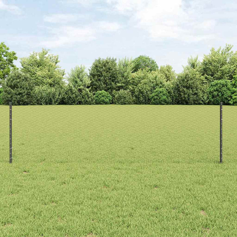 Gard hexagonal cu stâlp 50 x 0,6 m Oțel cu strat de PVC Gri