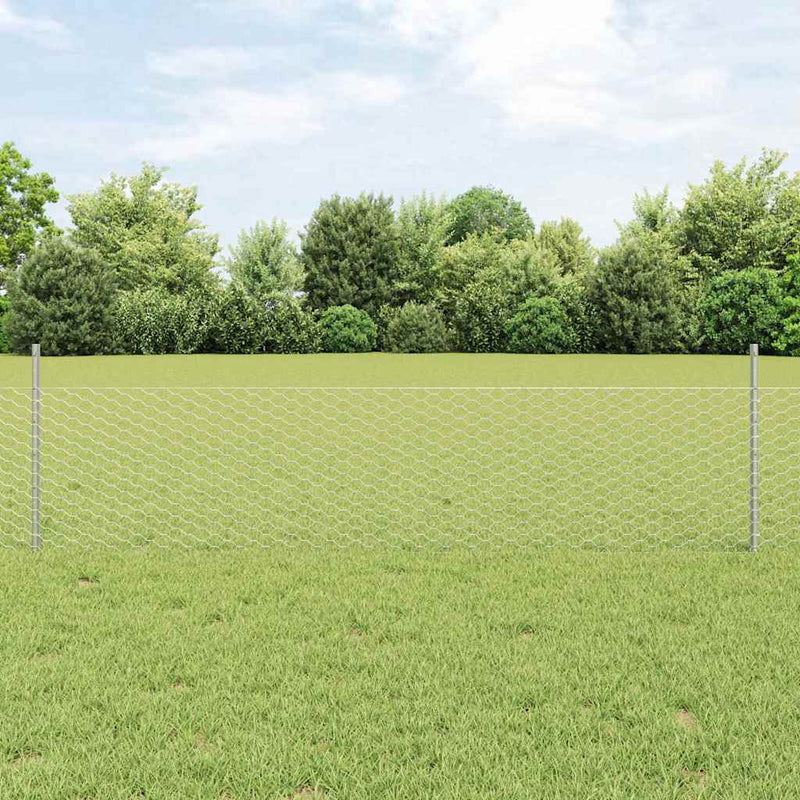 Gard hexagonal cu stâlp 10 x 0,5 m Oțel Galvanizat Argintiu