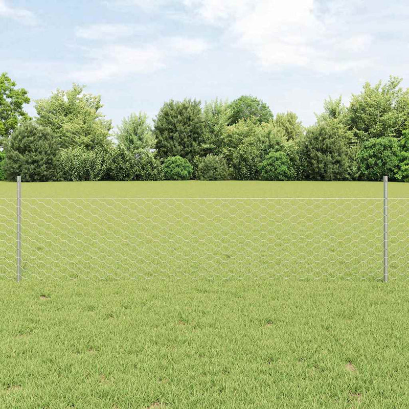 Gard hexagonal cu stâlp 10 x 0,5 m Oțel Galvanizat Argintiu