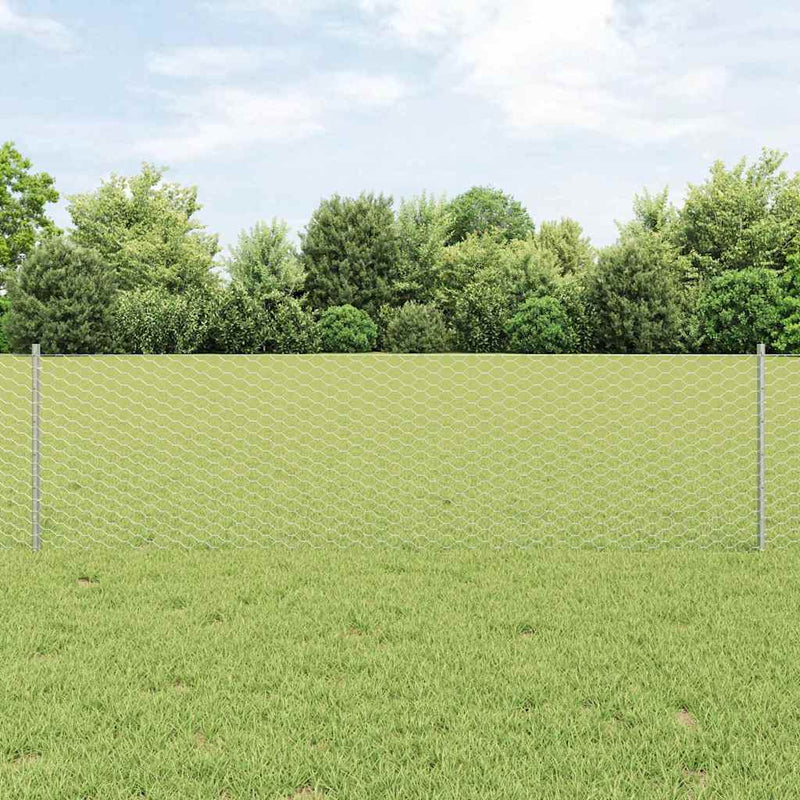 Gard hexagonal cu stâlp 10 x 0,6 m Oțel Galvanizat Argintiu