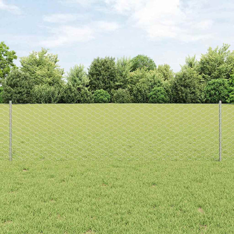 Gard hexagonal cu stâlp 10 x 0,6 m Oțel Galvanizat Argintiu
