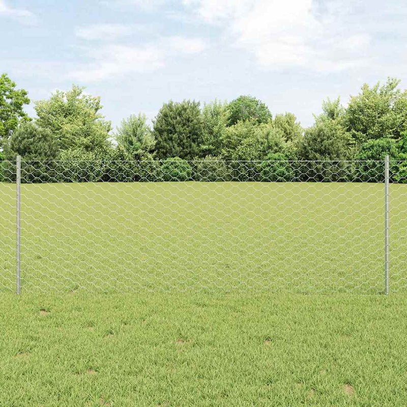 Gard hexagonal cu stâlp 10 x 0,8 m Oțel Galvanizat Argintiu
