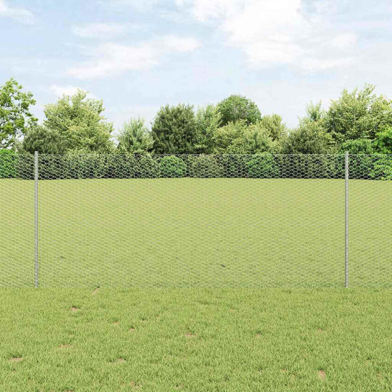 Gard hexagonal cu stâlp 10 x 1 m Oțel Galvanizat Argintiu Plasă