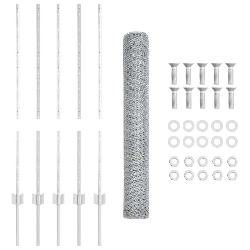 Gard hexagonal cu stâlp 10 x 1 m Oțel Galvanizat Argintiu Plasă
