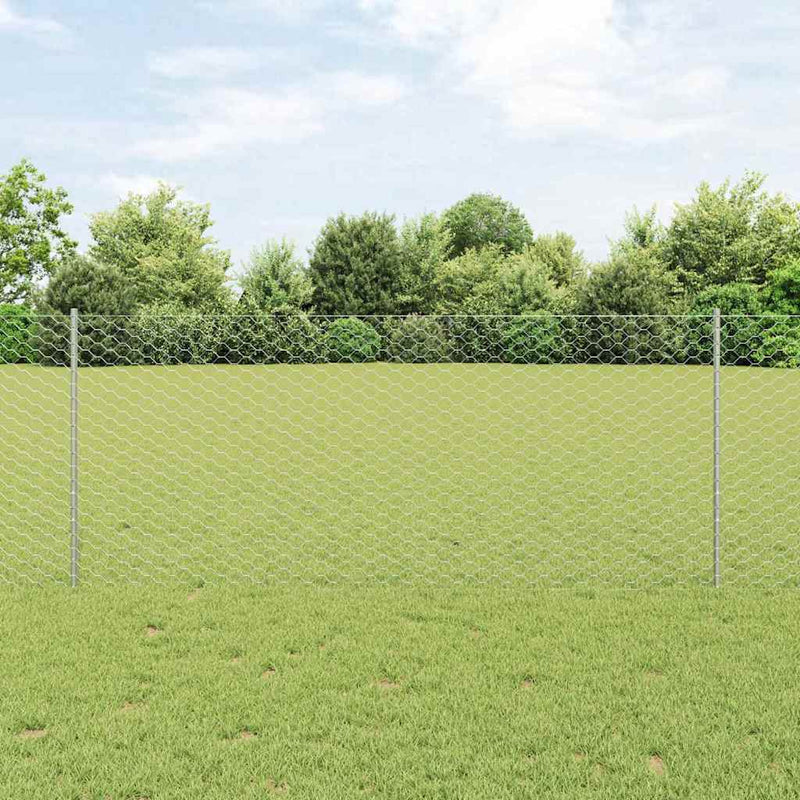 Gard hexagonal cu stâlp 10 x 1 m Oțel Galvanizat Argintiu Plasă
