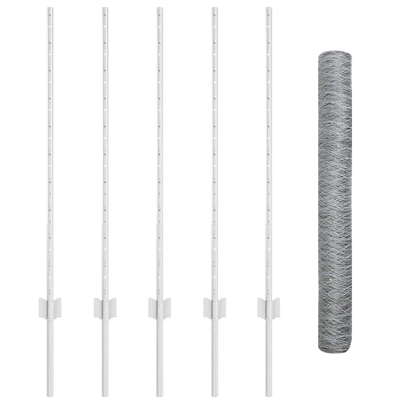 Gard hexagonal cu stâlp 10 x 1 m Oțel Galvanizat Argintiu Plasă