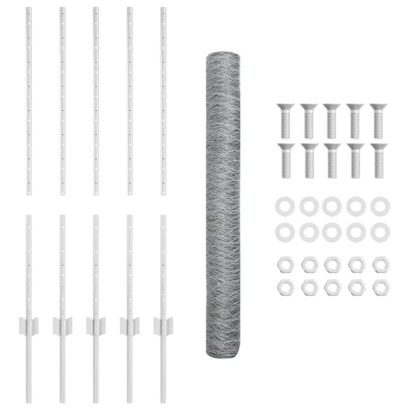 Gard hexagonal cu stâlp 10 x 1 m Oțel Galvanizat Argintiu Plasă