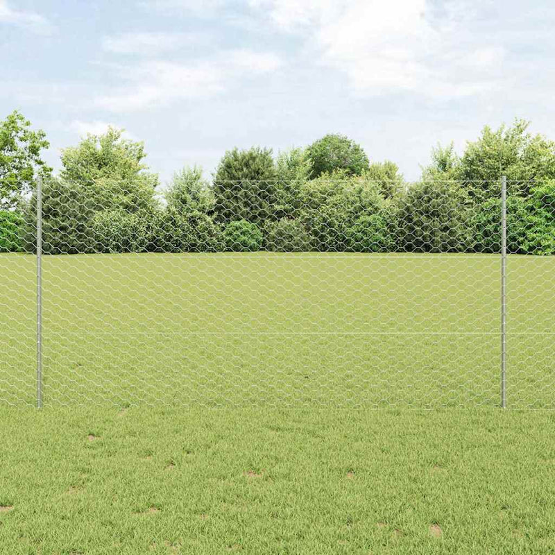 Gard hexagonal cu stâlp 10 x 1,2 m Oțel Galvanizat Argintiu