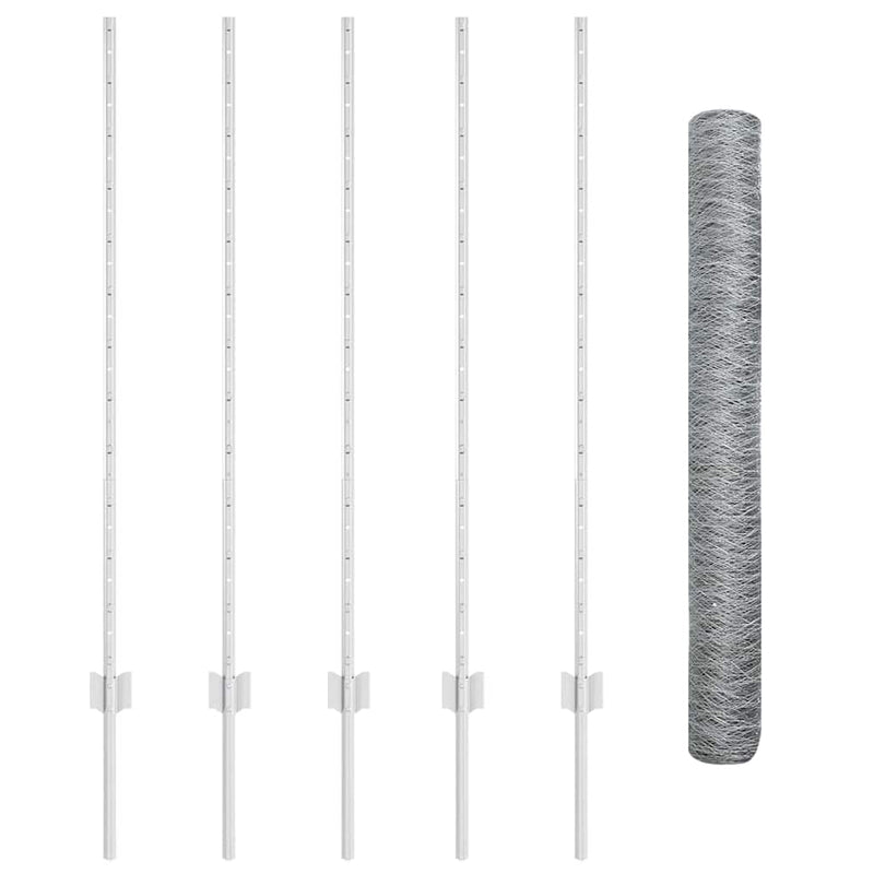 Gard hexagonal cu stâlp 10 x 1,2 m Oțel Galvanizat Argintiu