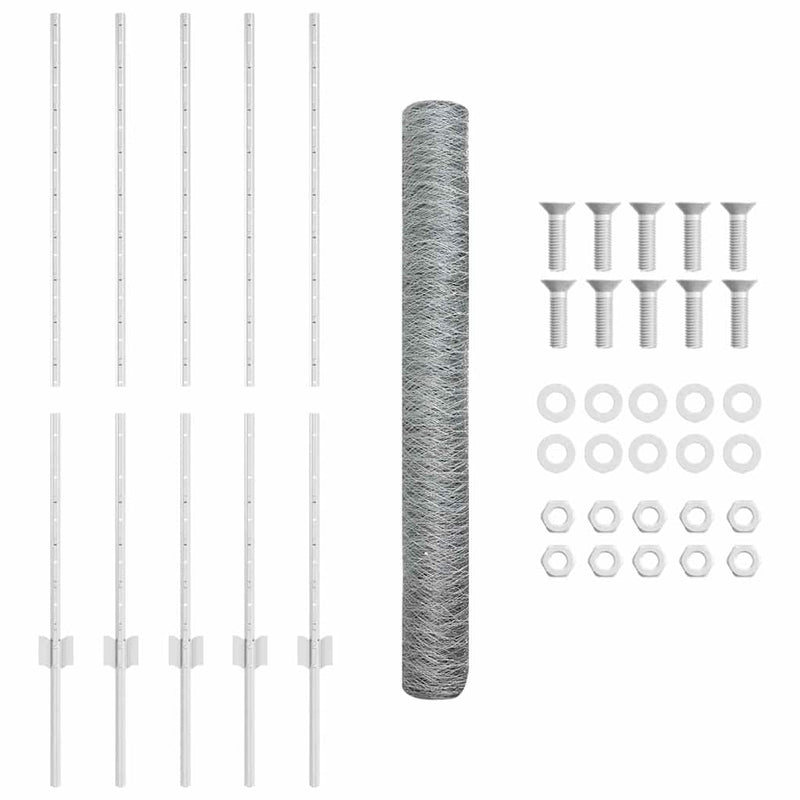 Gard hexagonal cu stâlp 10 x 1,2 m Oțel Galvanizat Argintiu