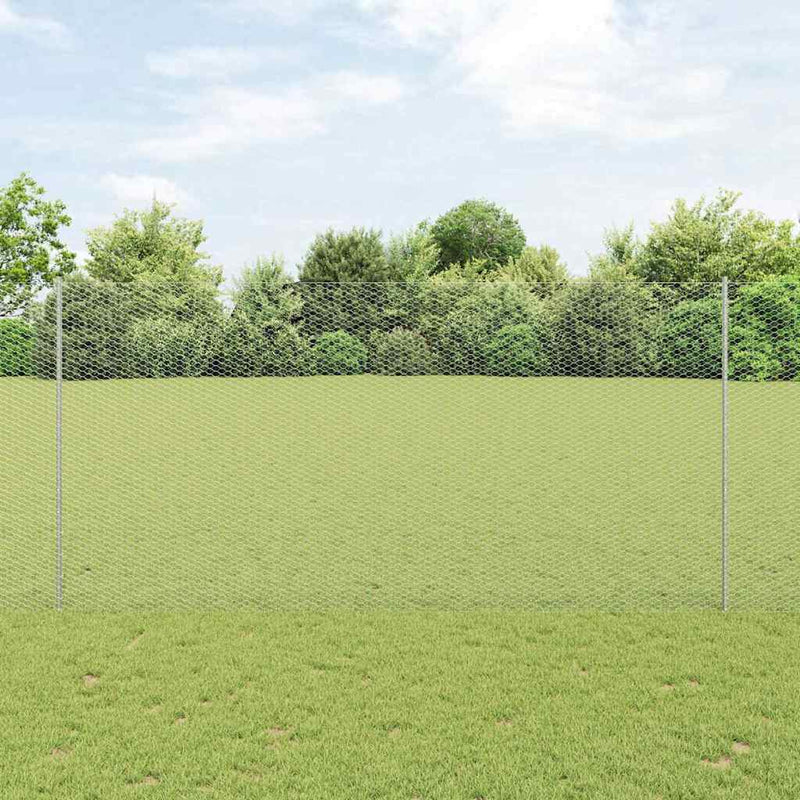Gard hexagonal cu stâlp 25 x 1,6 m Oțel Galvanizat Argintiu