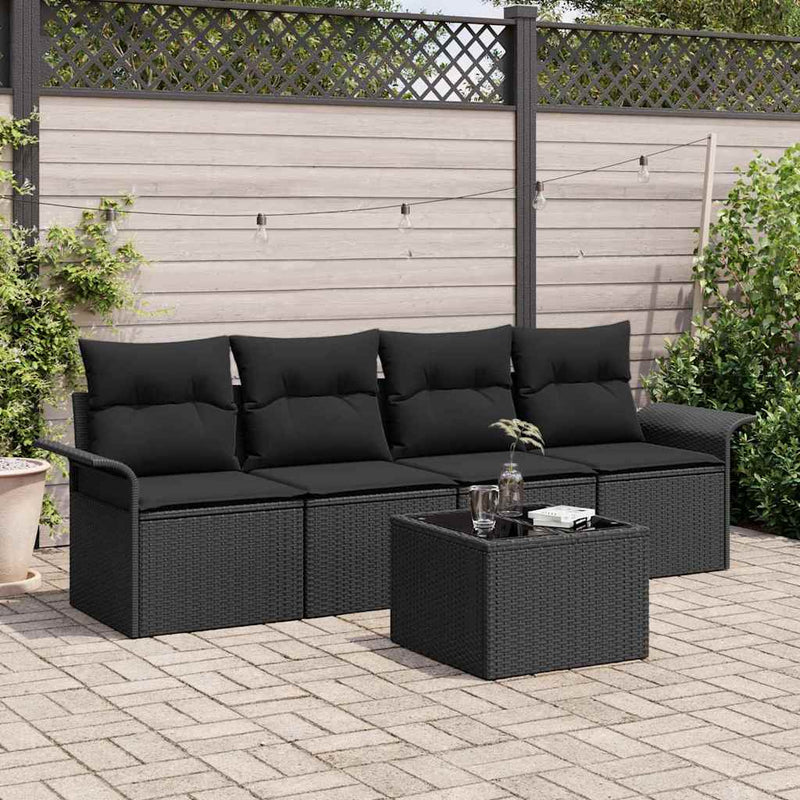 Set de canapea 5 buc. Negru poliratan