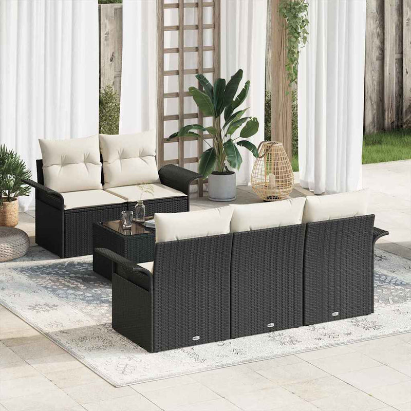 Set de canapea 6 buc. Negru poliratan