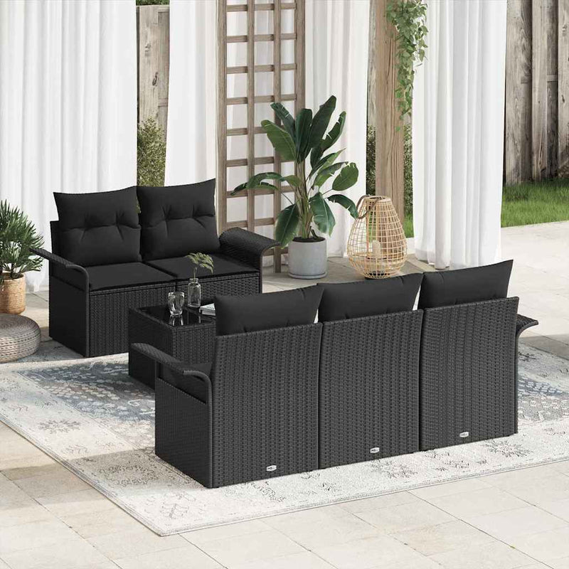 Set de canapea 6 buc. Negru poliratan