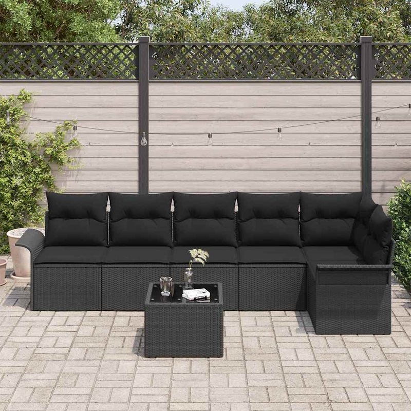 Set de canapele pentru grădină 7 buc. Negru poliratan