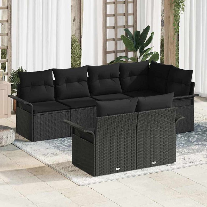 Set de canapele pentru grădină 7 buc. Negru poliratan