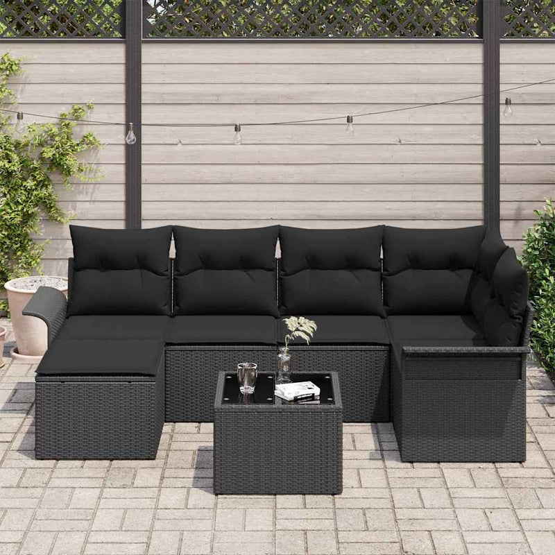 Set de canapele pentru grădină 7 buc. Negru poliratan
