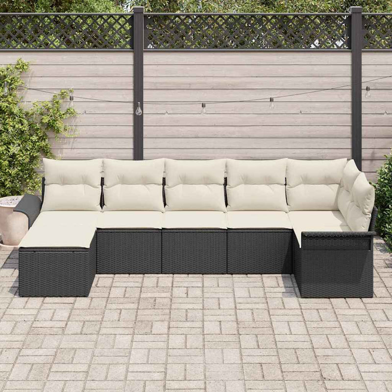 Set de canapele pentru grădină 7 buc. Negru poliratan