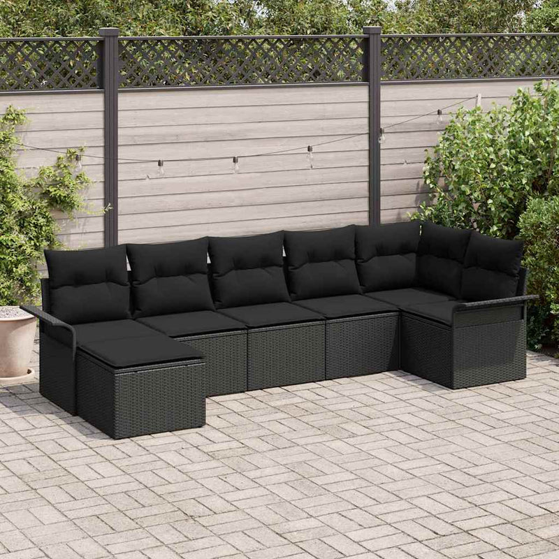 Set de canapele pentru grădină 7 buc. Negru poliratan
