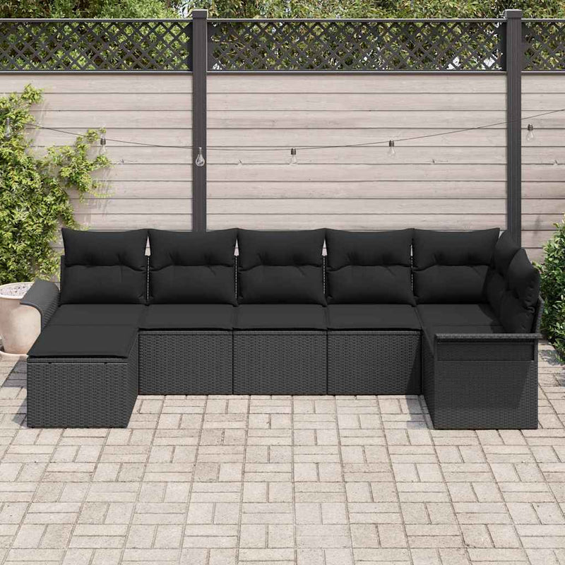 Set de canapele pentru grădină 7 buc. Negru poliratan
