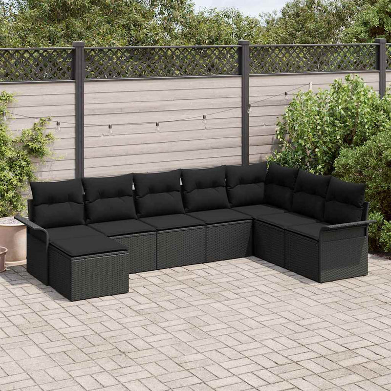 Set de canapele pentru grădină 8 buc. Negru poliratan