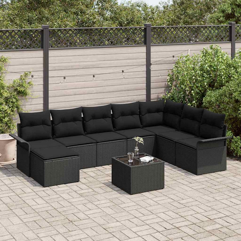 Set de canapele pentru grădină 9 buc. Negru poliratan