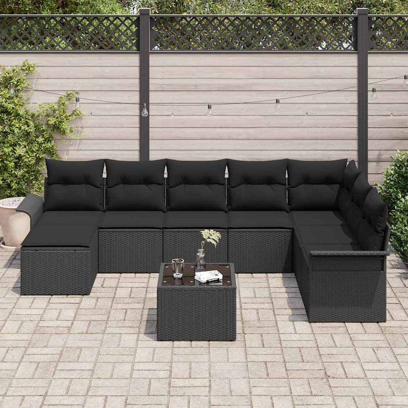 Set de canapele pentru grădină 9 buc. Negru poliratan