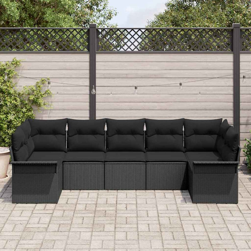 Set de canapele pentru grădină 7 buc. Negru poliratan