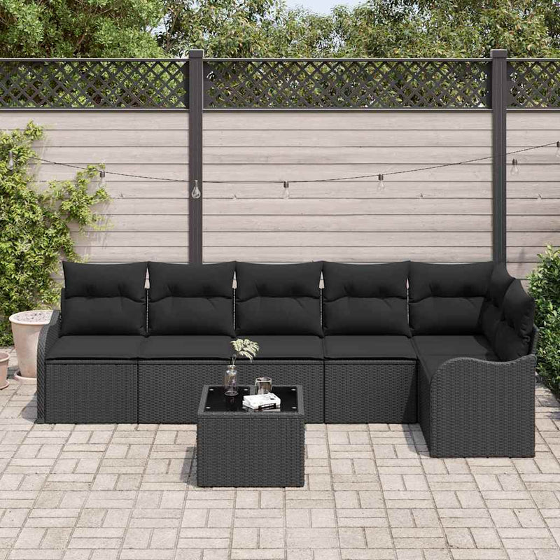 Set de canapele pentru grădină 7 buc. Negru poliratan