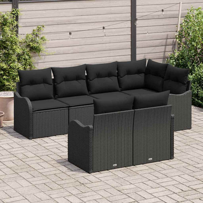 Set de canapele pentru grădină 7 buc. Negru poliratan