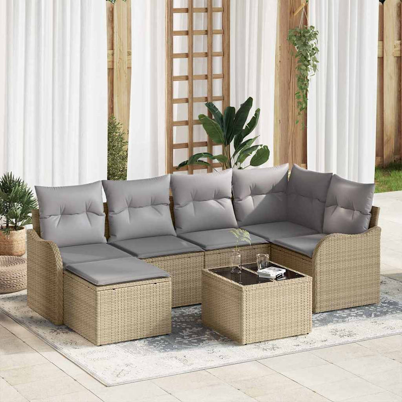 Set de canapele pentru grădină cu pernă 7 pcs Bej Rattan poli