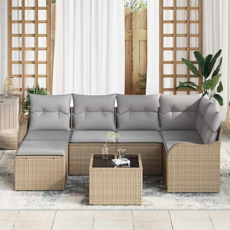 Set de canapele pentru grădină cu pernă 7 pcs Bej Rattan poli