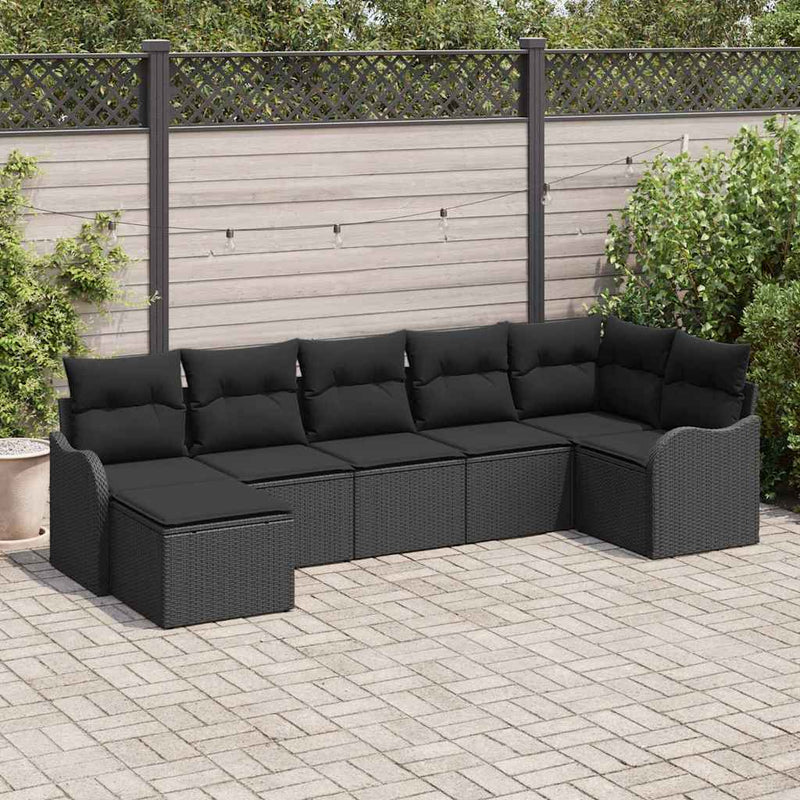 Set de canapele pentru grădină 7 buc. Negru poliratan