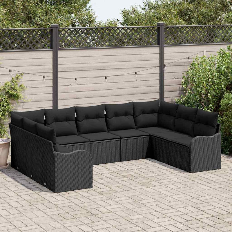 Set de canapele pentru grădină 9 buc. Negru poliratan