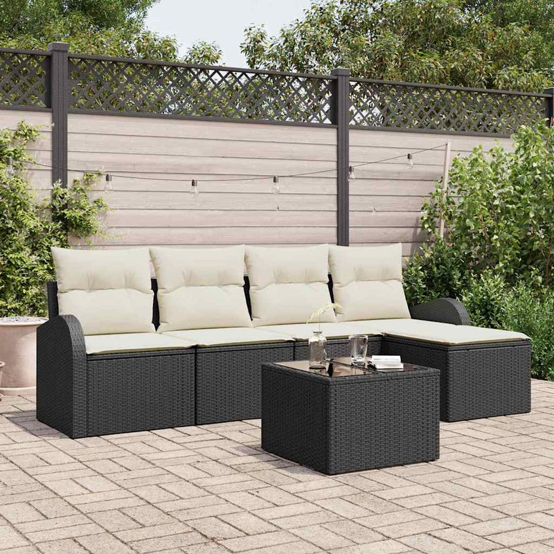 Set de canapele pentru grădină cu pernă 6 pcs Negru Rattan poli