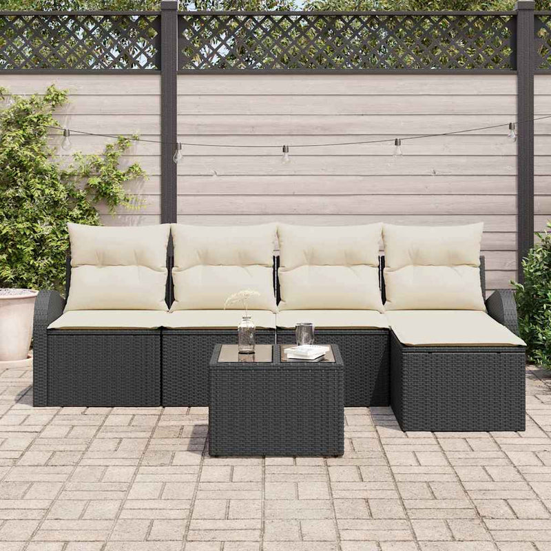 Set de canapele pentru grădină cu pernă 6 pcs Negru Rattan poli