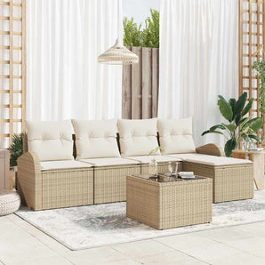 Set de canapele pentru grădină cu pernă 6 pcs Bej Rattan poli