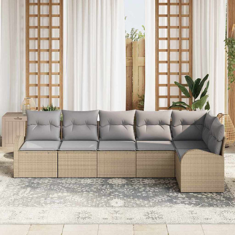 Set de canapele pentru grădină cu pernă 6 pcs Bej Rattan poli