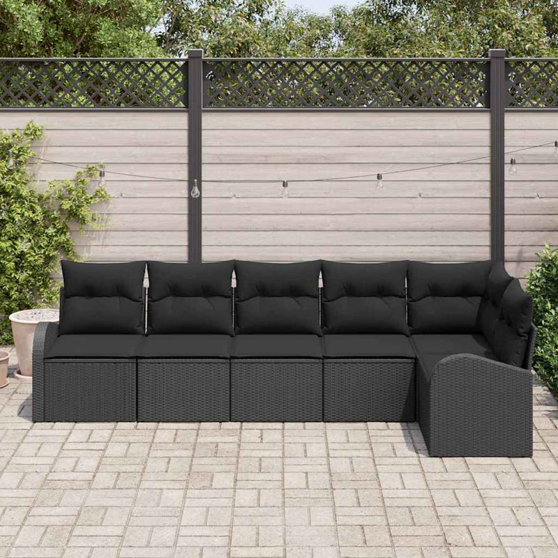Set de canapele pentru grădină cu pernă 6 pcs Negru Rattan poli