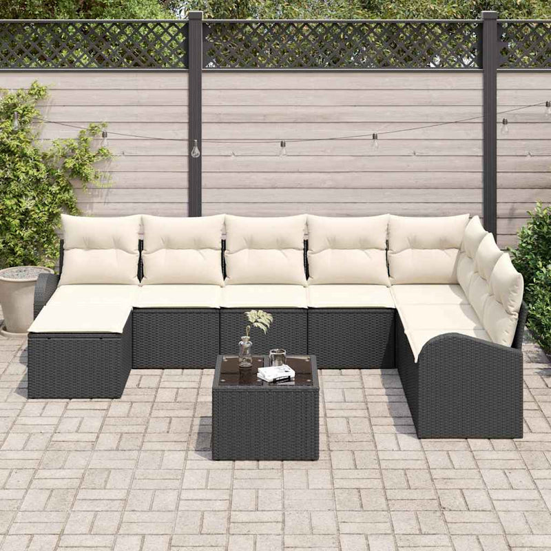 Set de canapele pentru grădină 9 buc. Negru