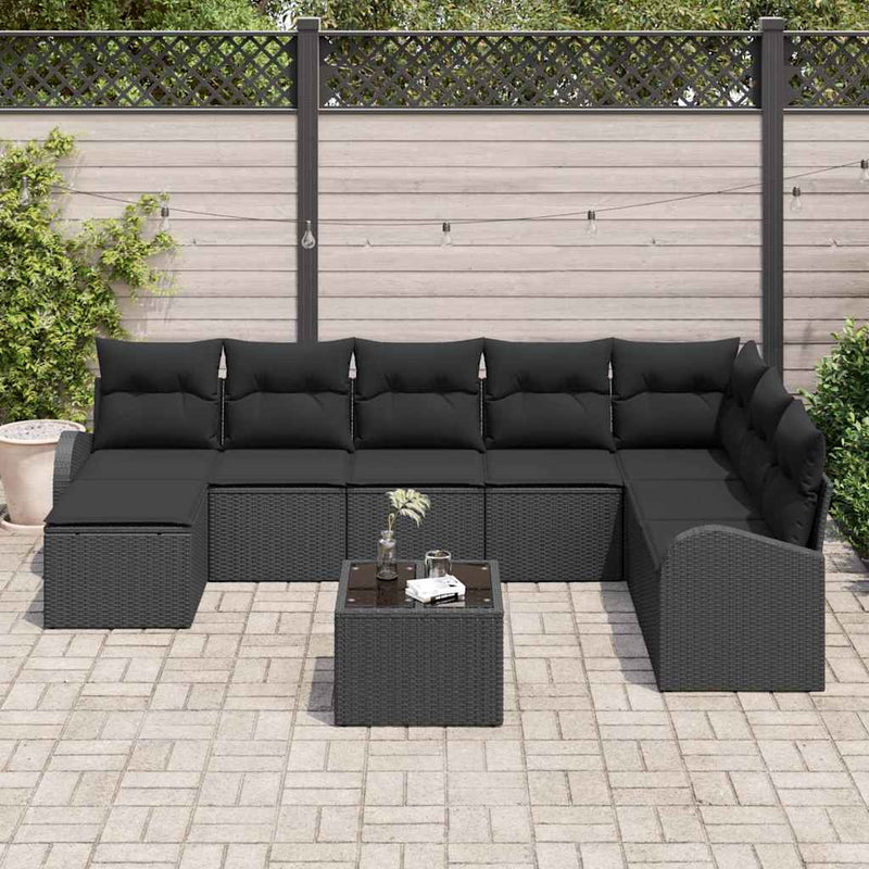 Set de canapele pentru grădină 9 buc. Negru